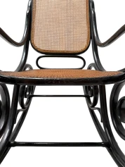 Thonet Art Nouveau Rocking Chair, Black Lacquered Beech, Wicker Seat