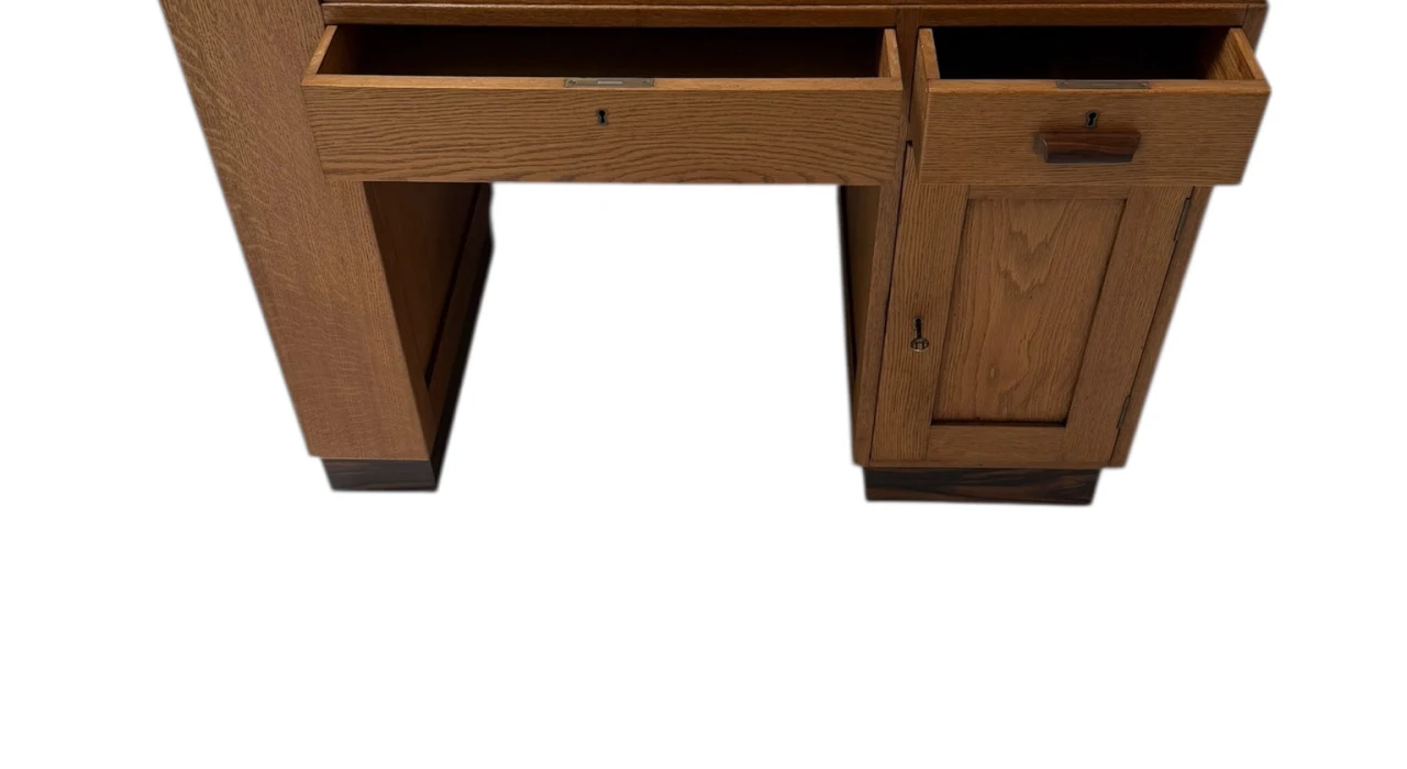 Art Deco Modernist Desk with Asymmetric Open Bookcase, 1920s
