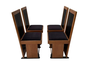 Four Art Deco Modernist High Back Dining Chairs by Architect Caspers, 1920s