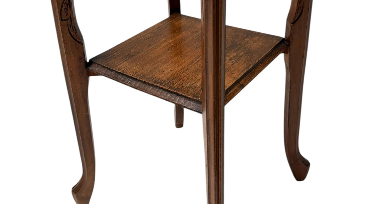 Art Nouveau Pedestal Plant Stand, Hand-Carved Beech & Marble, 1900s