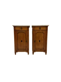 Two Arts & Crafts Art Nouveau Oak Nightstands or Bedside Tables, 1900s