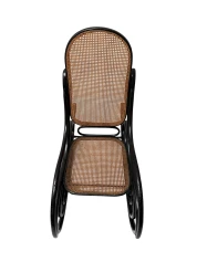 Thonet Art Nouveau Rocking Chair, Black Lacquered Beech, Wicker Seat