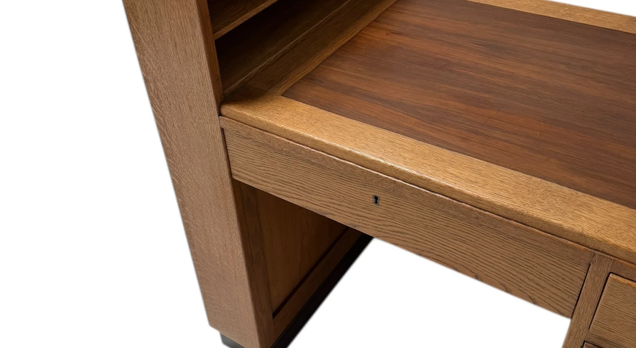 Art Deco Modernist Desk with Asymmetric Open Bookcase, 1920s