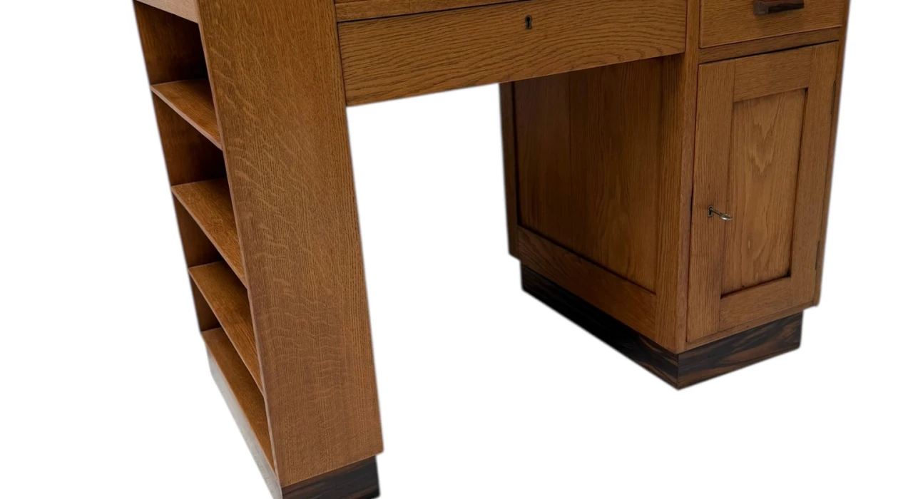 Art Deco Modernist Desk with Asymmetric Open Bookcase, 1920s