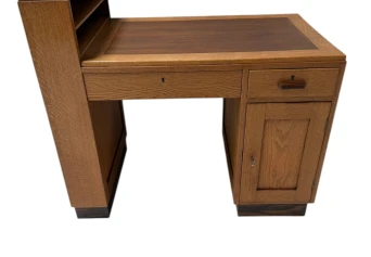 Art Deco Modernist Desk with Asymmetric Open Bookcase, 1920s