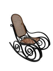 Thonet Art Nouveau Rocking Chair, Black Lacquered Beech, Wicker Seat