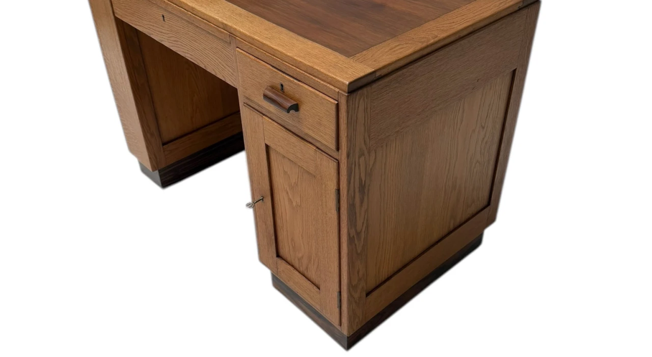 Art Deco Modernist Desk with Asymmetric Open Bookcase, 1920s