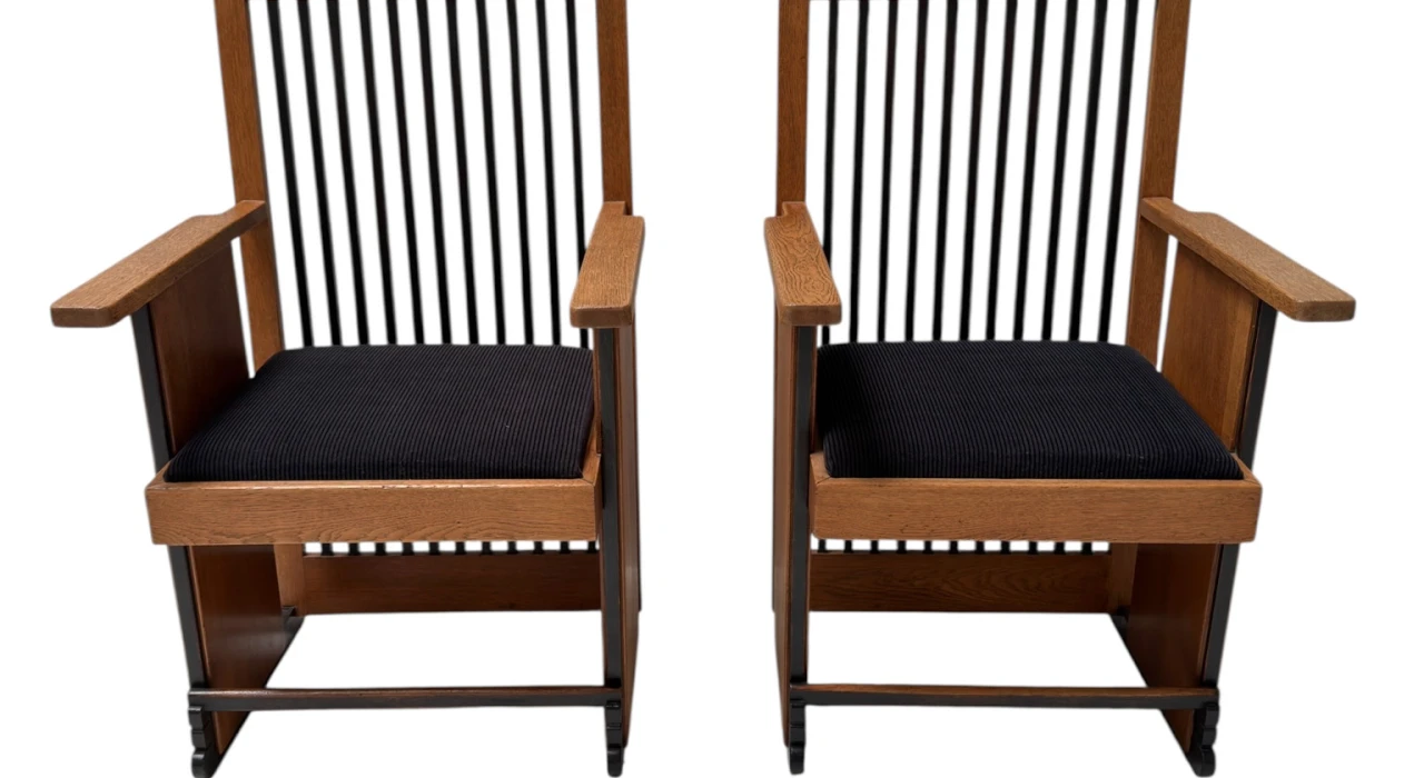 Two Art Deco Modernist High Back Armchairs by Architect Caspers, 1920s