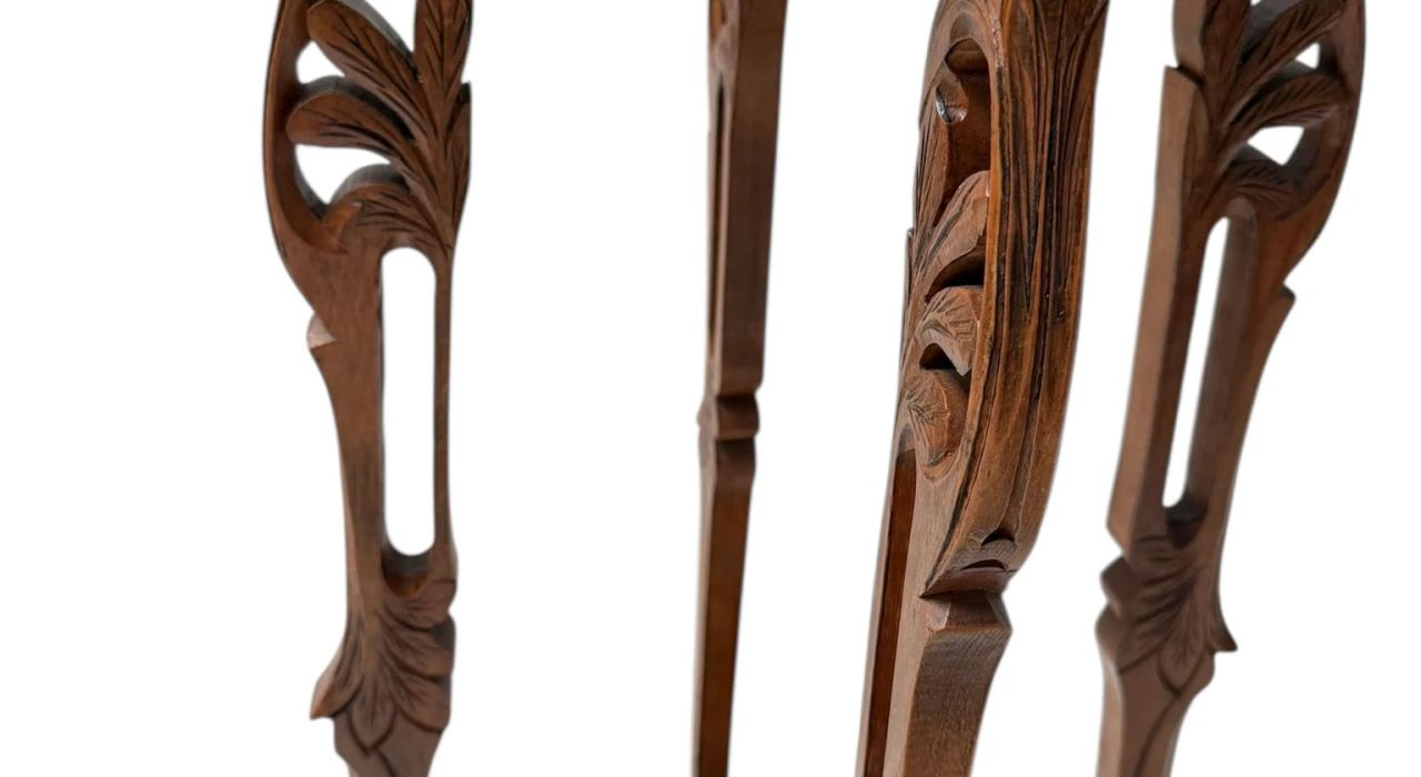 Art Nouveau Pedestal Plant Stand, Hand-Carved Beech & Marble, 1900s