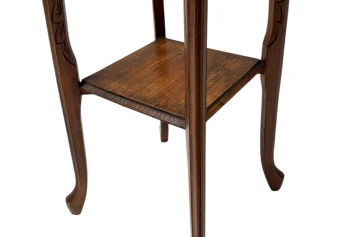 Art Nouveau Pedestal Plant Stand, Hand-Carved Beech & Marble, 1900s