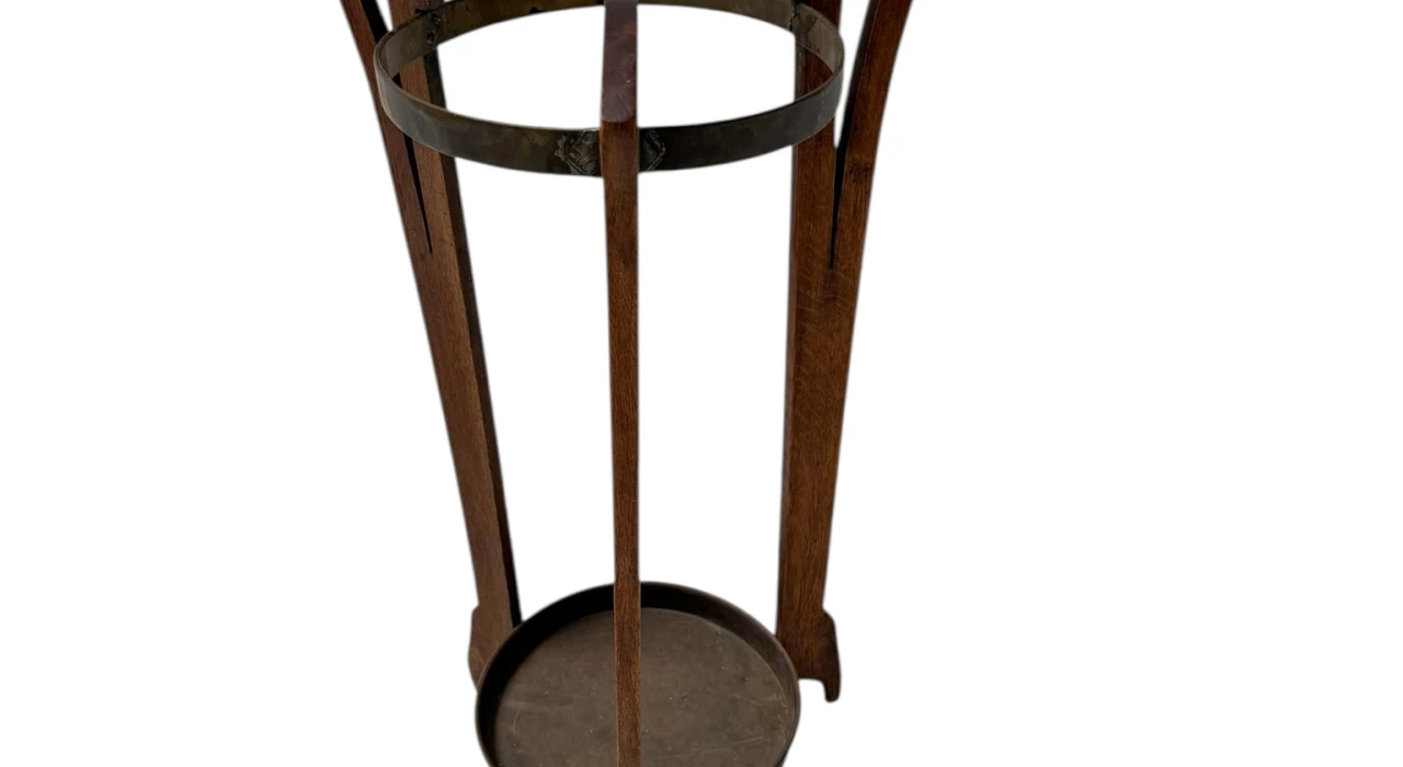Oak and Brass Arts & Crafts Umbrella Stand, 1900s