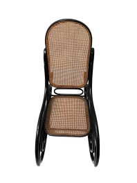 Thonet Art Nouveau Rocking Chair, Black Lacquered Beech, Wicker Seat