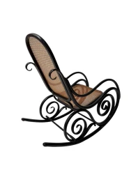 Thonet Art Nouveau Rocking Chair, Black Lacquered Beech, Wicker Seat