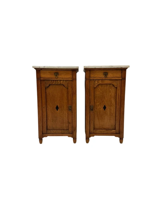 Two Arts & Crafts Art Nouveau Oak Nightstands or Bedside Tables, 1900s
