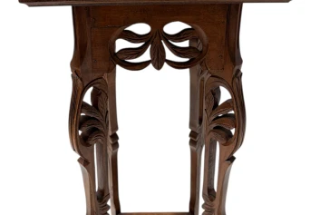 Art Nouveau Pedestal Plant Stand, Hand-Carved Beech & Marble, 1900s