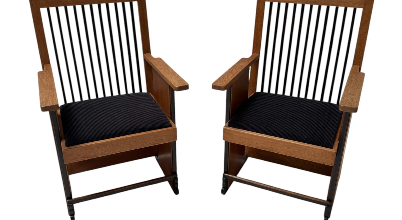 Two Art Deco Modernist High Back Armchairs by Architect Caspers, 1920s