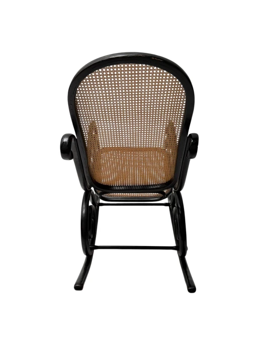 Thonet Art Nouveau Rocking Chair, Black Lacquered Beech, Wicker Seat