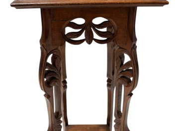 Art Nouveau Pedestal Plant Stand, Hand-Carved Beech & Marble, 1900s
