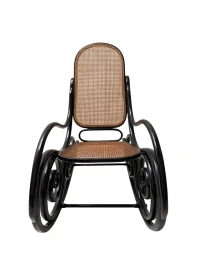 Thonet Art Nouveau Rocking Chair, Black Lacquered Beech, Wicker Seat