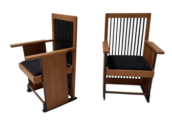 Two Art Deco Modernist High Back Armchairs by Architect Caspers, 1920s