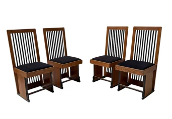 Four Art Deco Modernist High Back Dining Chairs by Architect Caspers, 1920s