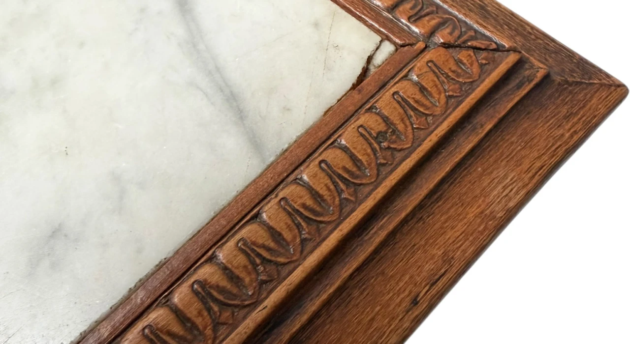 Art Nouveau Pedestal Plant Stand, Hand-Carved Beech & Marble, 1900s