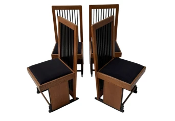 Four Art Deco Modernist High Back Dining Chairs by Architect Caspers, 1920s