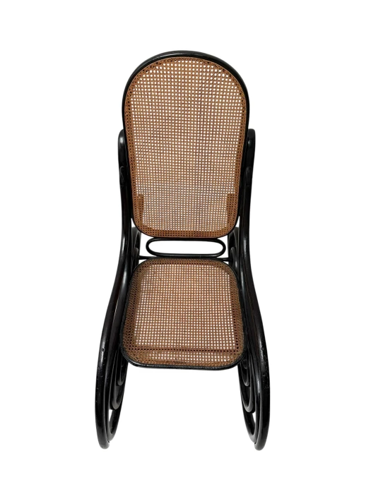 Thonet Art Nouveau Rocking Chair, Black Lacquered Beech, Wicker Seat