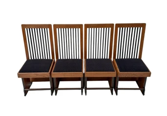 Four Art Deco Modernist High Back Dining Chairs by Architect Caspers, 1920s