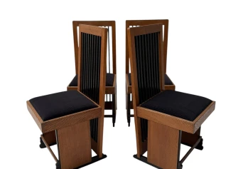 Four Art Deco Modernist High Back Dining Chairs by Architect Caspers, 1920s