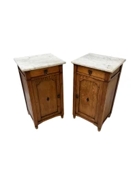 Two Arts & Crafts Art Nouveau Oak Nightstands or Bedside Tables, 1900s