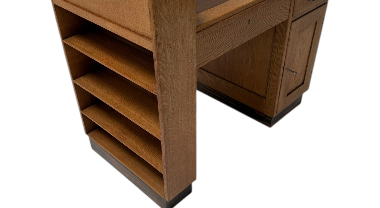 Art Deco Modernist Desk with Asymmetric Open Bookcase, 1920s