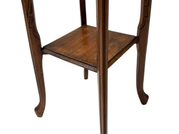 Art Nouveau Pedestal Plant Stand, Hand-Carved Beech & Marble, 1900s