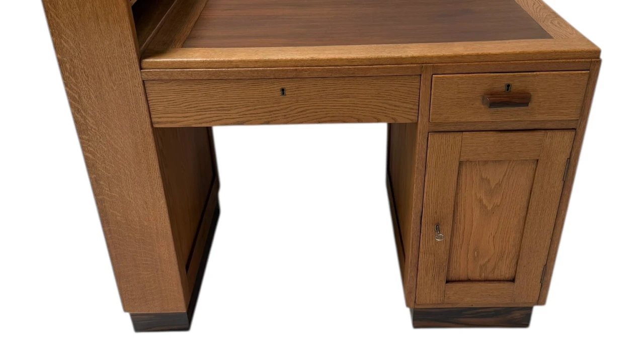 Art Deco Modernist Desk with Asymmetric Open Bookcase, 1920s