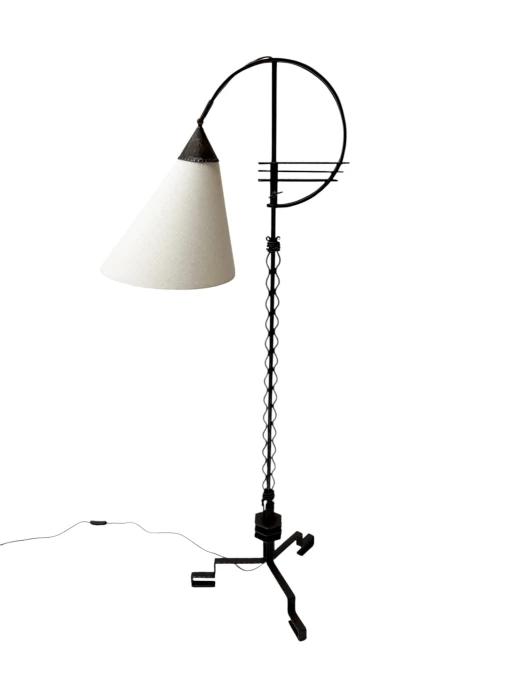 1920s Art Deco Floor Lamp by Jan Joustra, Wrought Iron & Silk