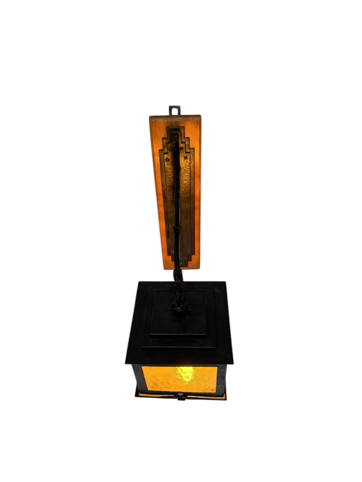 Art Deco Lantern Wall Light by French Designer, Wrought Iron, 1930s