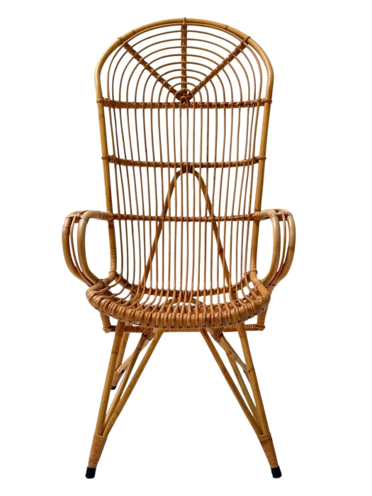 Mid-Century Modern High-Back Lounge Chair, Rattan & Bamboo, 1960s