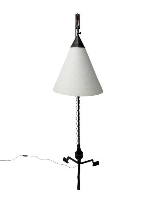 1920s Art Deco Floor Lamp by Jan Joustra, Wrought Iron & Silk