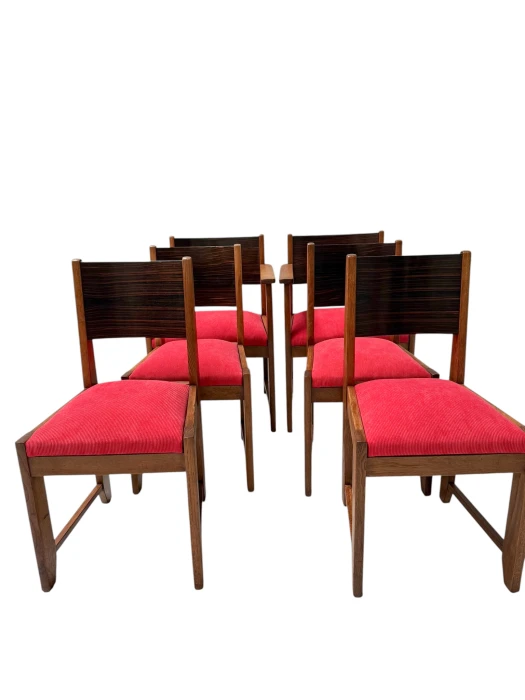 1920s Art Deco Dining Room Chairs in Oak & Ebony, Style of Hendrik Wouda