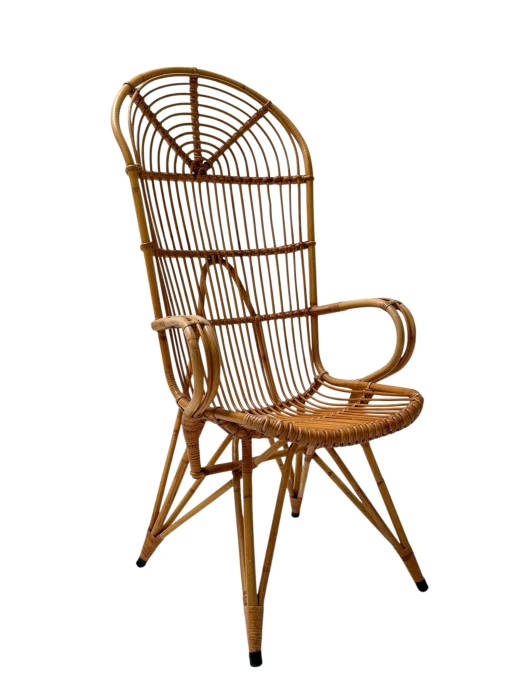 Mid-Century Modern High-Back Lounge Chair, Rattan & Bamboo, 1960s