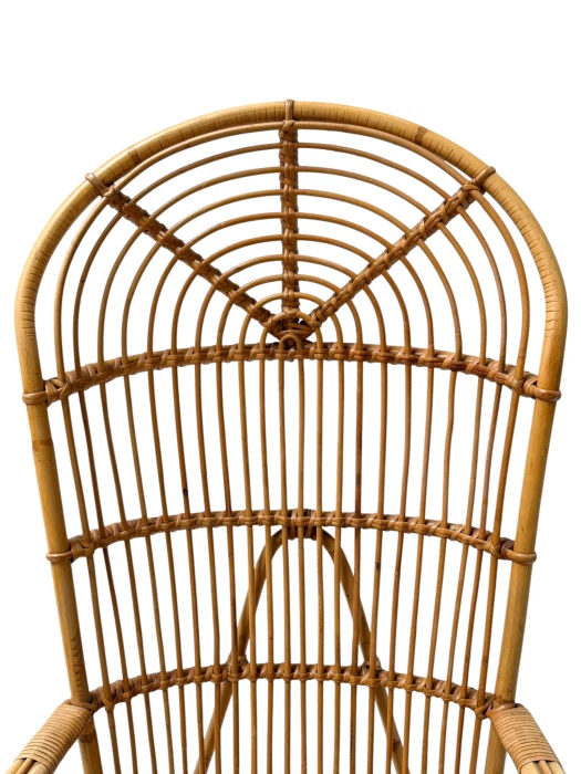 Mid-Century Modern High-Back Lounge Chair, Rattan & Bamboo, 1960s