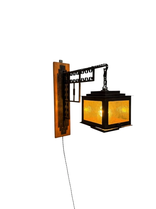 Art Deco Lantern Wall Light by French Designer, Wrought Iron, 1930s