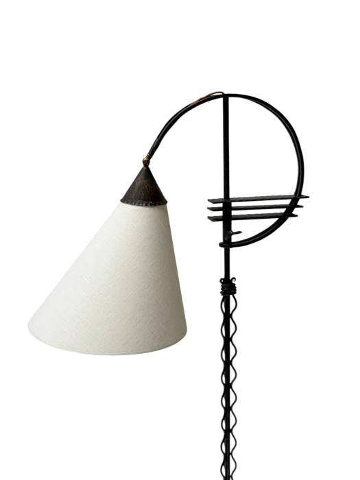 1920s Art Deco Floor Lamp by Jan Joustra, Wrought Iron & Silk
