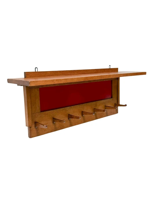 1920s Art Deco Modernist Wall Coat Rack by Jan Brunott, Oak & Lacquer