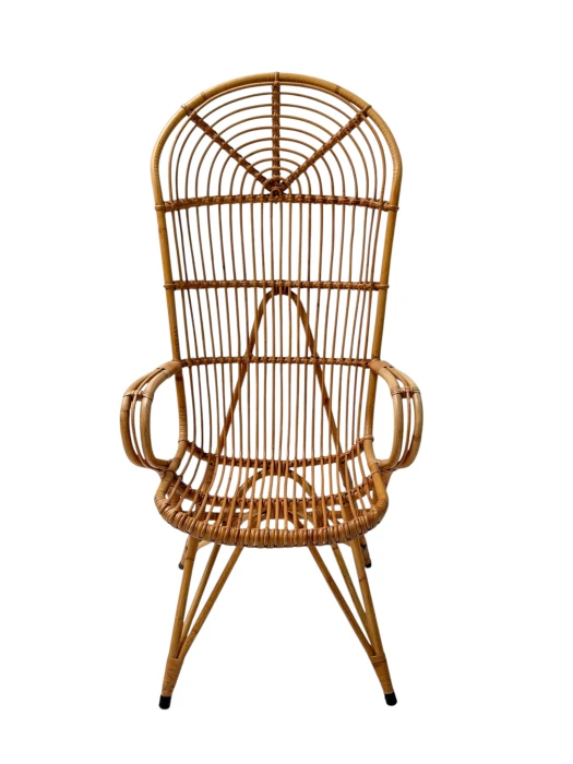 Mid-Century Modern High-Back Lounge Chair, Rattan & Bamboo, 1960s