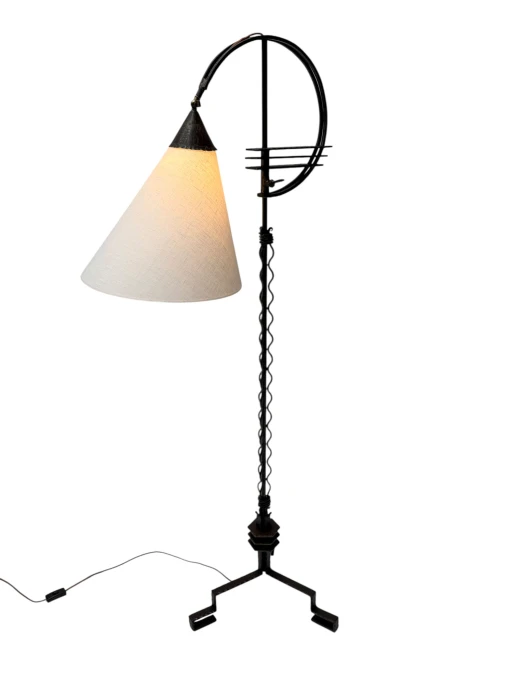 1920s Art Deco Floor Lamp by Jan Joustra, Wrought Iron & Silk