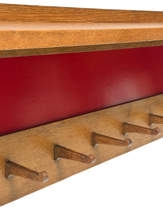 1920s Art Deco Modernist Wall Coat Rack by Jan Brunott, Oak & Lacquer