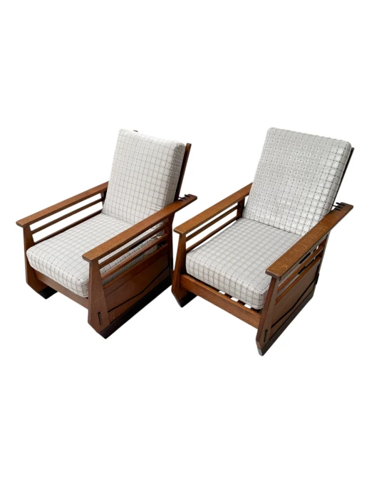 Pair of Art Deco Amsterdamse School Lounge Chairs or Reclining Chairs, 1920s