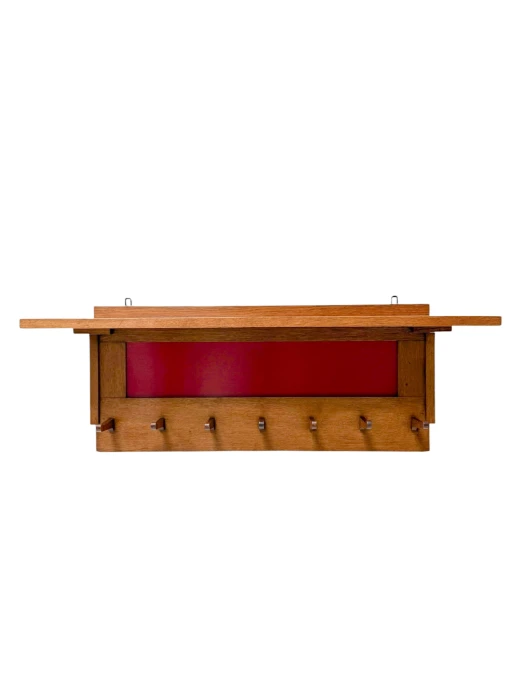 1920s Art Deco Modernist Wall Coat Rack by Jan Brunott, Oak & Lacquer