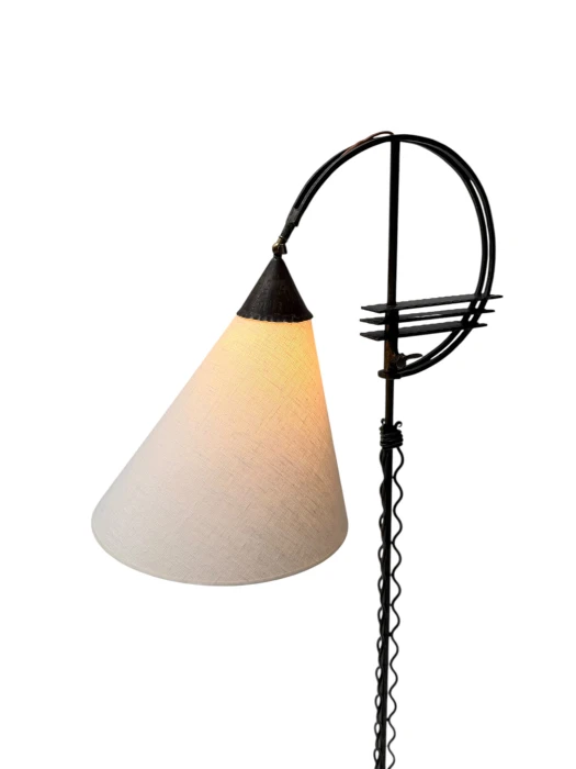 1920s Art Deco Floor Lamp by Jan Joustra, Wrought Iron & Silk